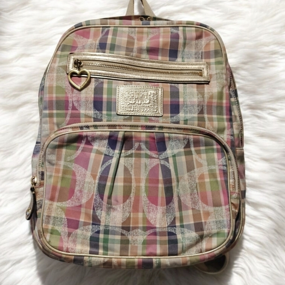 Y2K Coach Poppy Backpack Coach Signature Poppy Madras Full Size Vintage
